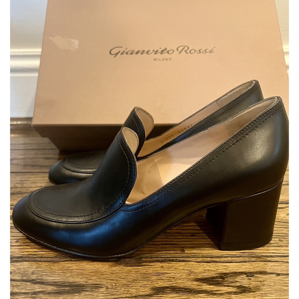 Gianvito Rossi Black Leather Mid-Heel Loafer Size 36 (5.5-6)